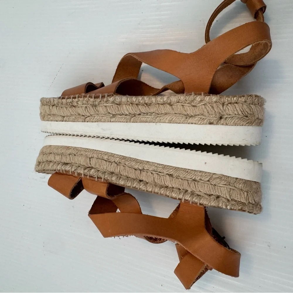 Soludos Olympia Platform Espadrille Sandals size 9 tan leather straps